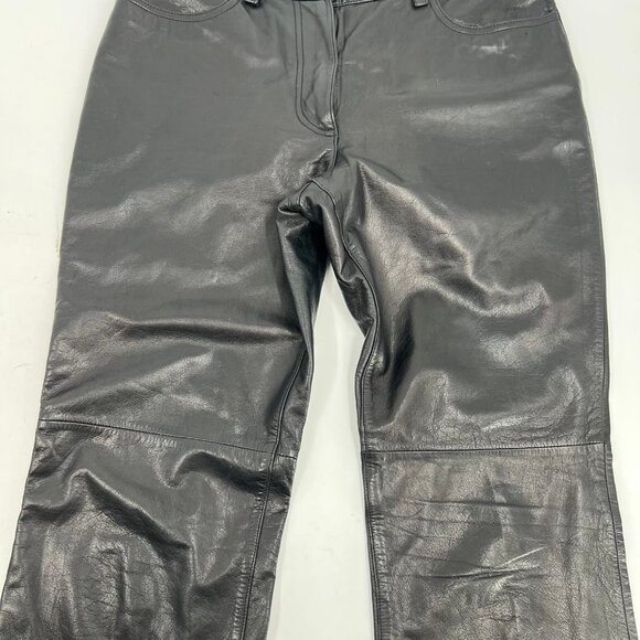 Ann Taylor Black Mid-Rise Leather Bootcut Pants | Size 6 - Picture 7 of 10